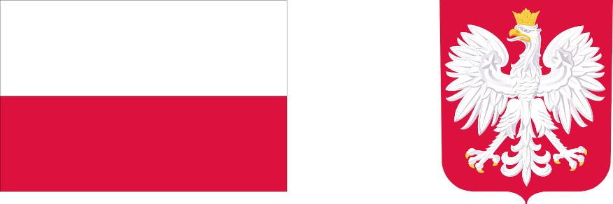 Znaki Godło Polski i biało czerwona Flaga Polski.