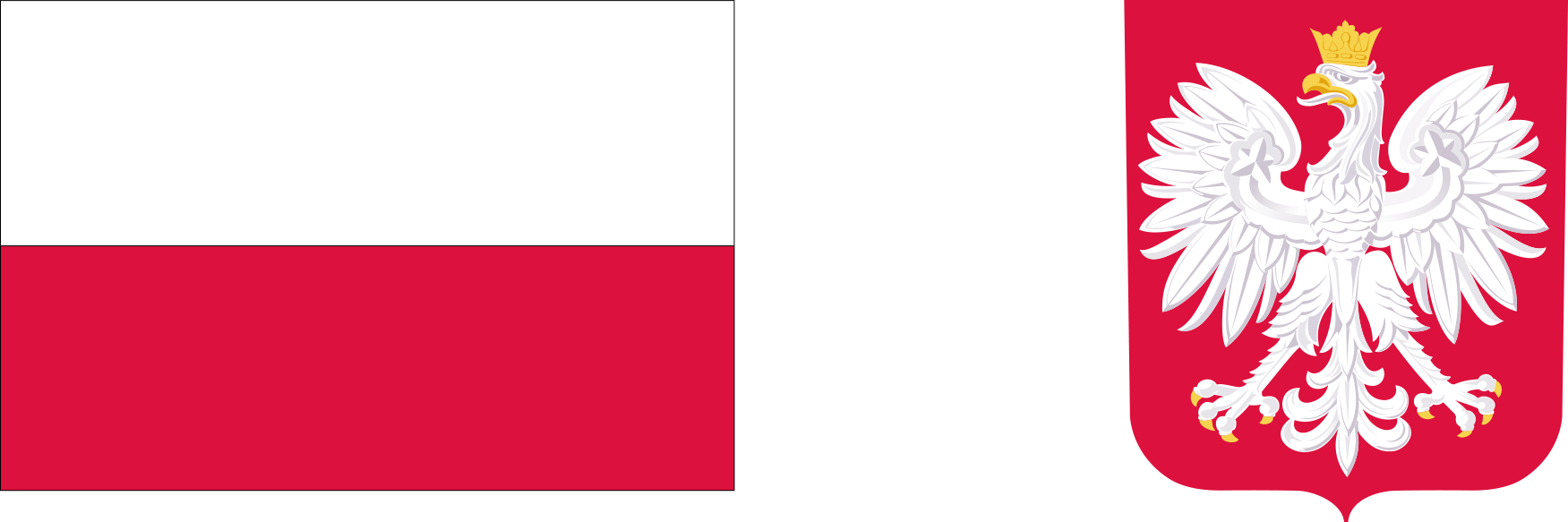Grafika przedstawiająca flagę i godło Rzecyzpospolitej Polskiej.